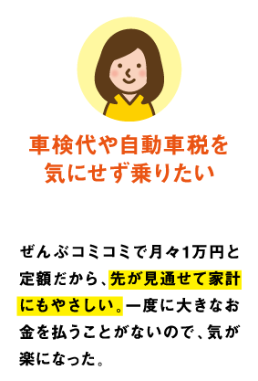 車検代や自動車税を
気にせず乗りたい